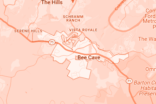 Map showing Bee Cave