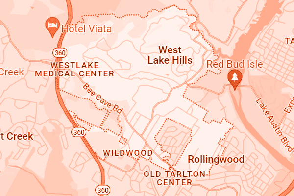 Map showing West Lake Hills