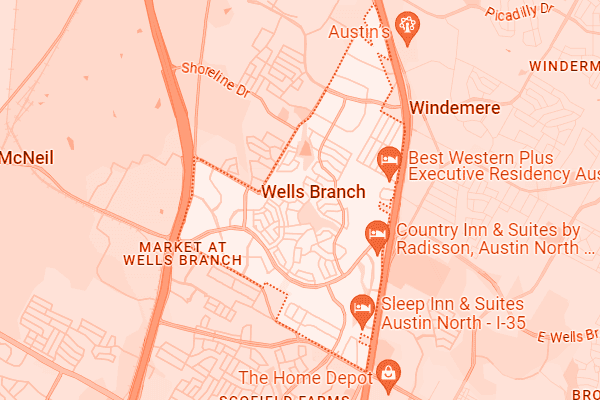 Map showing Wells Branch